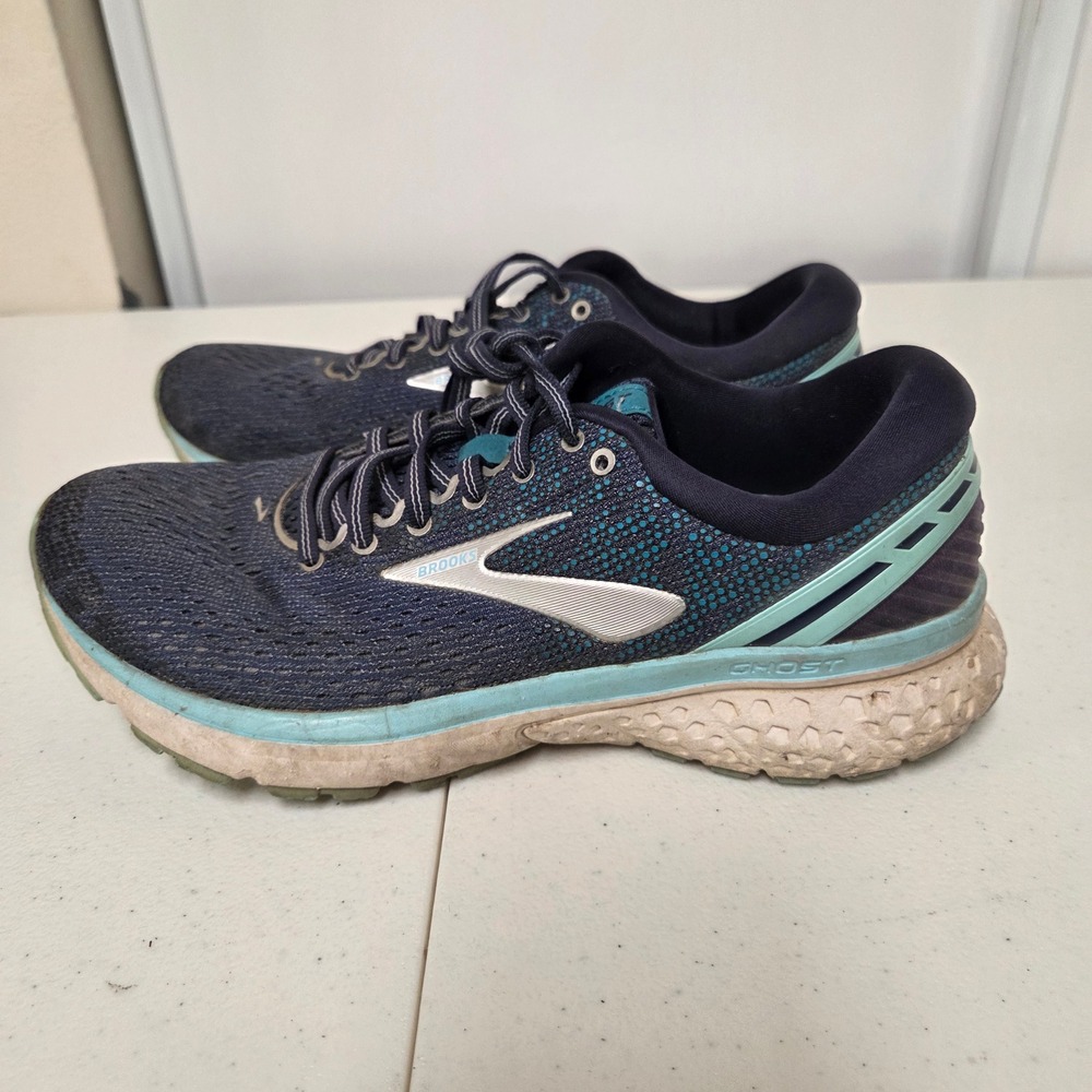 Brooks Ghost 11 Womens Running Shoes Navy Blue Mint Size 8.5 1202771B493